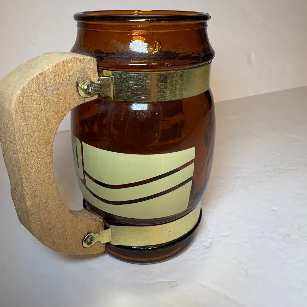 Vintage Opryland Souvenir Brown Glass Barrel Mug Wood Handle